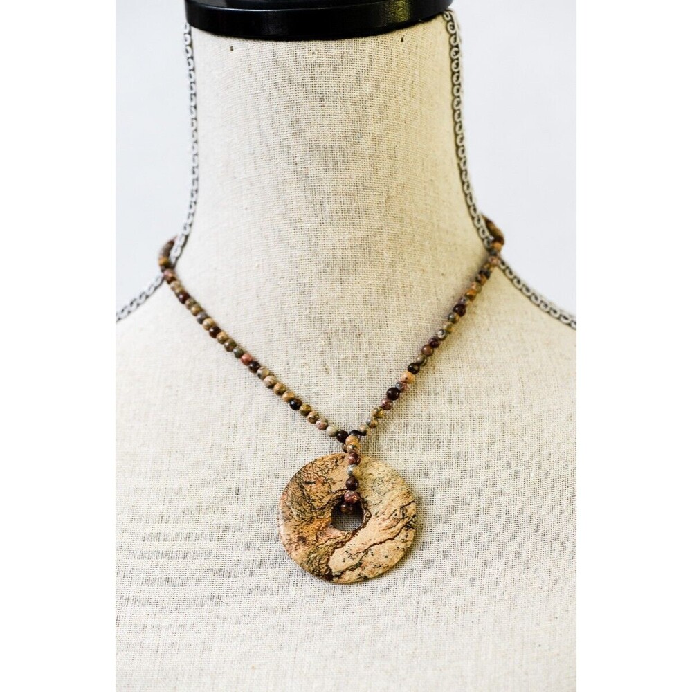 Cache necklace jasper Donut pendant stone beads Sterling Silver NEW